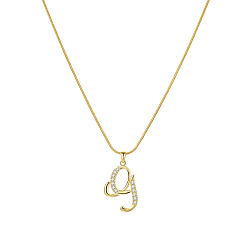 Letter G Ожерелья с подвесками-инициалами из цинкового сплава с микропаве из прозрачных кубических цирконий, золотые, Буква G, 17.72 дюйм (45 см)