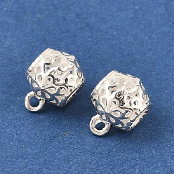 Серебро 925 поручни из стерлингового серебра, полый бочонок с цветком, серебряные, 9.5x7x7.5 мм, отверстия: 1.2 мм / 3.5 мм