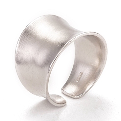 Platinum Rhodium Plated 925 Sterling Silver Cuff Finger Rings, Open Rings, Wide Band Rings, with 925 Stamp, Platinum, US Size 6(16.5mm)