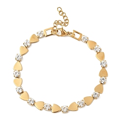 Золотой 304 браслеты-цепочки из нержавеющей стали со стразами для женщин, сердце, ионное покрытие (ip), золотые, 6-1/2 дюйм (16.6 см)