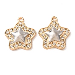 Platinum & Light Gold Colgantes de aleación de rhinestone, encantos estrella, platino y oro claro, 32x19.5x4 mm, agujero: 1.8 mm