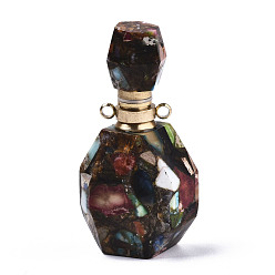 Coconut Brown Assembled Synthetic Pyrite and Imperial Jasper Openable Perfume Bottle Pendants, with Brass Findings, Dyed, Coconut Brown, capacity: 1ml(0.03 fl. oz), 40~41x19.5~20x14~14.5mm, Hole: 1.8mm, Capacity: 1ml(0.03 fl. oz)