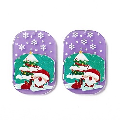 Medium Purple Christmas Translucent Printed Acrylic Pendants, Rectangle Octagon with Santa Claus & Tree, Medium Purple, 39x26x2.5mm, Hole: 1.5mm