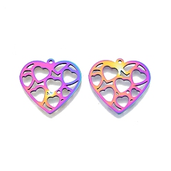 Rainbow Color Ion Plating(IP) 201 Stainless Steel Pendants, Hollow, Heart, Rainbow Color, 23.5x25x1.5mm, Hole: 1.4mm