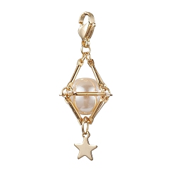 Doré  Décorations de pendentif en perles de coquillage en laiton, diamant avec étoile, or, 47.5mm