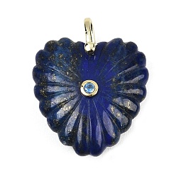 Ляпис-Лазурь Резные подвески из окрашенного натурального лазурита, подвески в форме сердца с латунной микрофиброй и фианитами, золотые, 32x30x11.5 мм, отверстие : 6x5.5 мм