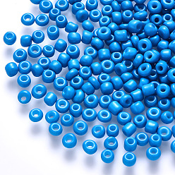 Dodger Blue 6/0 Baking Paint Glass Round Seed Beads, Dodger Blue, 4~5x3~4mm, Hole: 1~2mm, about 4500pcs/pound