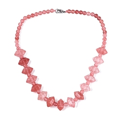 Cherry Quartz Glass Cherry Quartz Glass Round & Cone Beaded Necklaces, with Stainless Steel Clasps, 18.50 inch(47cm)~19.49 inch(49.5cm)
