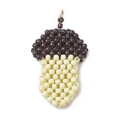 Кокосово-Коричневый Подвески из бисера в виде сосновых шишек, подвески из стеклянных бусин с узором ткацкого станка, с целью перехода в кольце, кокосового коричневый, 32x19.5x5 мм, отверстие : 3 мм