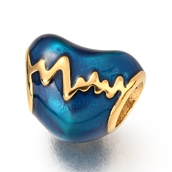 Синий Ионное покрытие (ip) 304 европейские бусины из нержавеющей стали, с эмалью, бусины с большим отверстием, сердцебиение, золотые, синие, 10x12x9 мм, отверстие : 4.5 мм