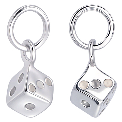 Платина 2 шт. 925 подвески в виде игральных костей из стерлингового серебра, с прыжковых колец, родий, не тускнеет, платина, 9.5x5.5x4.5 мм, отверстие : 3.5 мм