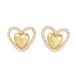 Настоящее золото 18K Латунная серьга-гвоздик в форме сердца с покрытием стойки, с пластиковыми жемчужные бусины, долговечный, без свинца и без кадмия, реальный 18 k позолоченный, 20x23 мм