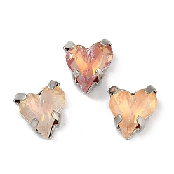 Платина Латунные стеклянные стразы пришивные стразы, сердце, разноцветные, платина, 9x8x5.5 мм, отверстие : 1 мм