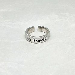 Античное Серебро Мотивационный слоган, кольца-манжеты из сплава, слово la liberté ring, античное серебро, внутренний диаметр: регулируемый