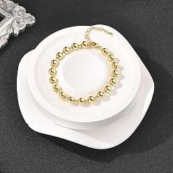 Настоящее золото 18K Браслеты из латуни с шариковой цепочкой для женщин, долговечный, без свинца и без кадмия, реальный 18 k позолоченный, 7 дюйм (17.7 см), бусина : 6 mm