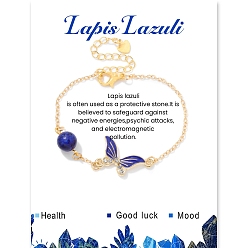 Ляпис-Лазурь Браслеты с звеньями из натурального лазурита и эмали бабочки, с цепочкой из сплава для женщин, ссылка «бабочка»: 1/2x1 дюйм (1.4x2.5 см)