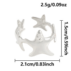 Нержавеющая Сталь Цвет 304 открытые кольца-манжеты из нержавеющей стали для женщин, морская звезда, цвет нержавеющей стали, 15 мм, внутренний диаметр: 21 мм