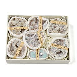 Натуральный Агат Природный агат, жеода, образец минерала из рога изобилия, кластер необработанных кристаллов, Целебный кристалл в подарок для домашнего декора, с бумажной коробкой, 65~72x37.5~62.5x17~25 мм