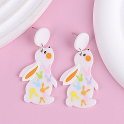 Кролик Пасхальные акриловые серьги-гвоздики с блестками, платина, кролик, 59x30 мм