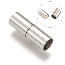 Stainless Steel Color Column 304 Stainless Steel Magnetic Clasps with Glue-in Ends, Stainless Steel Color, 16x5mm, Hole: 4mm