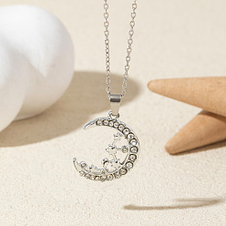 Луна Ожерелья из сплава с кристаллами и стразами, платина, луна, 17.72 дюйм (45 см)