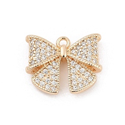 Настоящее золото 14K Латунные микро проложить кубического циркония подвески, бантом прелести, реальный 14 k позолоченный, 14.5x18x4.5 мм, отверстие : 1.5 мм