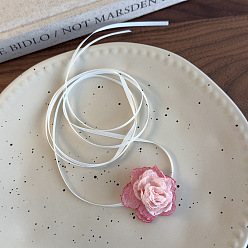 Pink Регулируемое ожерелье-чокер ручной работы из ткани с цветами и атласной лентой для женщин, розовые, 53.15 дюйм (135 см)