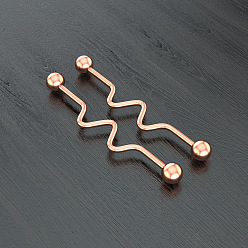 Розовое Золото 316l хирургическая нержавеющая сталь волнистые стержни промышленные штанги хрящ серьги, розовое золото , Длина стержня: 45мм, штифты : 1.6 мм