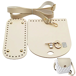 Beige 1 Bag Handmade PU Leather Crochet Shoulder Bag Accessories Kits, Including Bag Bottoms and Straps, Beige, 600~1250mm