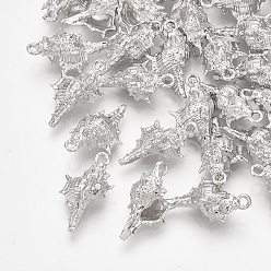 Платинированный Латунные подвески, без кадмия, без никеля и без свинца, спиральная оболочка, Реальная платина, 16x9x7 мм, отверстие : 1 мм