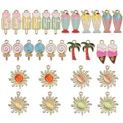 Mixed Color 30Pcs 15 Styles Alloy Enamel Pendants, with Glass, Mixed Shapes, Light Gold, Mixed Color, 2pcs/style