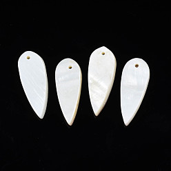 Seashell Color Natural Freshwater Shell Pendants, Teardrop, Seashell Color, 33~35x12~12.5x2.5~4mm, Hole: 1.5mm