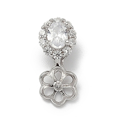 Платина 925 подвеска-цветок из стерлингового серебра с прозрачными кубическими цирконами, за половину пробурено бисера, родий, платина, 13x5.5x5 мм, отверстие : 1x1.5 мм, штифты : 3.5x1 мм