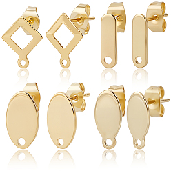 Настоящее золото 24K 80шт 4 стили 201 фурнитура для сережек из нержавеющей стали, с петлей, реальный 24 k позолоченный, 12~12.5x3.5~9.5 мм, отверстие : 1~1.6 мм, штифты : 0.8 мм, 20 шт / стиль