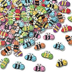 (52) Непрозрачная лаванда 2-луночные пуговицы из дерева, Пчелы, разноцветные, 13x19.5x2 мм, отверстие : 1.8 мм, около 100 шт / упаковка