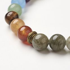 Labradorite Yoga Chakra Jewelry, Natural Labradorite Beads Stretch Bracelets, 2-1/8~2-3/8 inch(55~60mm)