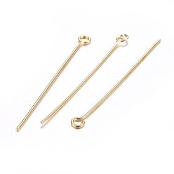 Golden 304 Stainless Steel Eye Pins, Golden, 40mm, Hole: 2mm, Pin: 0.6mm