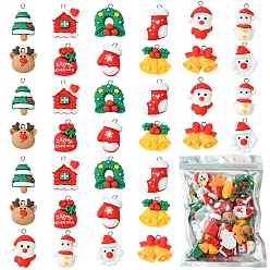 Mixed Shapes 48шт 12 стили рождественские тематические подвески из непрозрачной смолы, с железной фурнитурой, разнообразные, 19~28x14.5~24x6~10 мм, отверстие : 2 мм