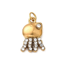 Осьминог 304 из нержавеющей стали горный хрусталь подвески, океан коллекция подвески, ионное покрытие (ip), реальный 18 k позолоченный, с целью перехода в кольце, осьминог, 14.5x10x3.5 мм, отверстие : 2.4 мм