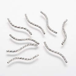 Platinum Rack Plating Brass Tube Beads, Long-Lasting Plated, Platinum, 24x1.5mm, Hole: 0.5mm