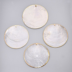 Creamy White Spray Paint Freshwater Shell Big Pendants, Flat Round, Creamy White, 70x1mm, Hole: 1~1.5mm