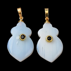 Опал Opalite подвески, Подвески в виде морковок с фурнитурой из латуни, инкрустированной микрофиброй., золотые, 30x17x8 мм, отверстие : 7x4 мм