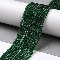 Dark Green Transparent Glass Beads Strands, Faceted Round, Dark Green, 2x2mm, Hole: 0.6mm, about 184pcs/strand, 14.49''(36.8cm)