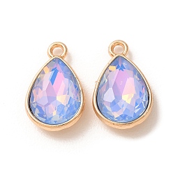 Medium Slate Blue Alloy Glass Pendants, Teardrop Charms, Golden, Faceted, Medium Slate Blue, 19.5x12.5x5.5mm, Hole: 2mm