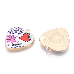 Colorful Printed Alloy Pendants, Light Gold Tone, Heart with Evil Eye Charms, Colorful, 25.5x23x3mm, Hole: 2mm