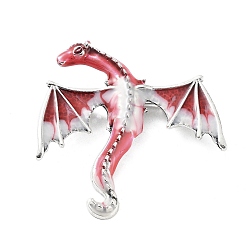 FireBrick Dragon Alloy Brooch, Enamel Pins, Antique Silver, FireBrick, 62x58x11mm