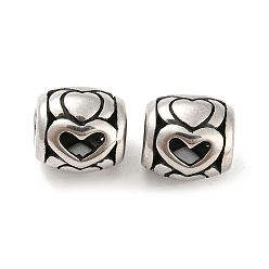 Antik Silber Farbe 316 chirurgische Edelstahlperlen, Herz, Antik Silber Farbe, 9.5x9.5 mm, Bohrung: 4 mm