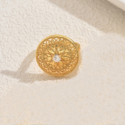 Прозрачный Геометрические полые плоские круглые латунные кольца с паве из кубического циркония для женщин, золотые, прозрачные, 22 мм, внутренний диаметр: 16мм~18мм