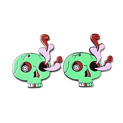 Skull Halloween Printed Acrylic Pendants, Skull Pattern, 44x39.5x2.4mm, Hole: 1.8mm