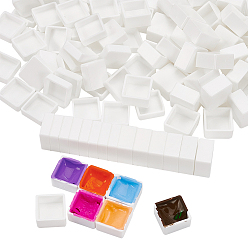 Белый 200шт 2 стили пластиковые пустые кюветы для акварельных красок, для краски палитры, квадратный, белые, 1.2x1.2x0.4~0.6 см, Внутренний диаметр: 1x1x0.3~0.5 cm, емкость: 0.3~0.5 мл (0.01~0.02 жидких унций), 100 шт / стиль
